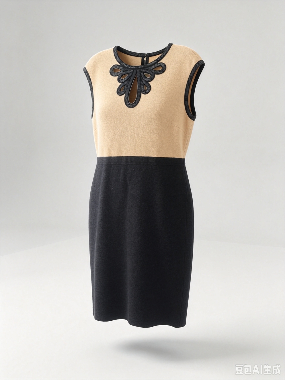 Tory Burch Sleeveless Two-Tone Black and Beige Sheath Dress